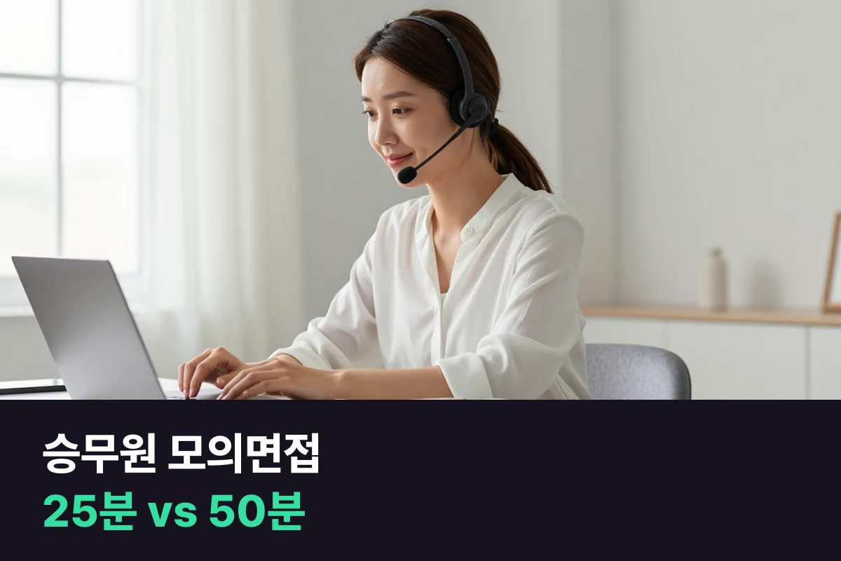 승무원 모의면접 준비, 화상영어 25분 한 타임과 두 타임 이어 듣는 50분 중 무엇이 맞을까요