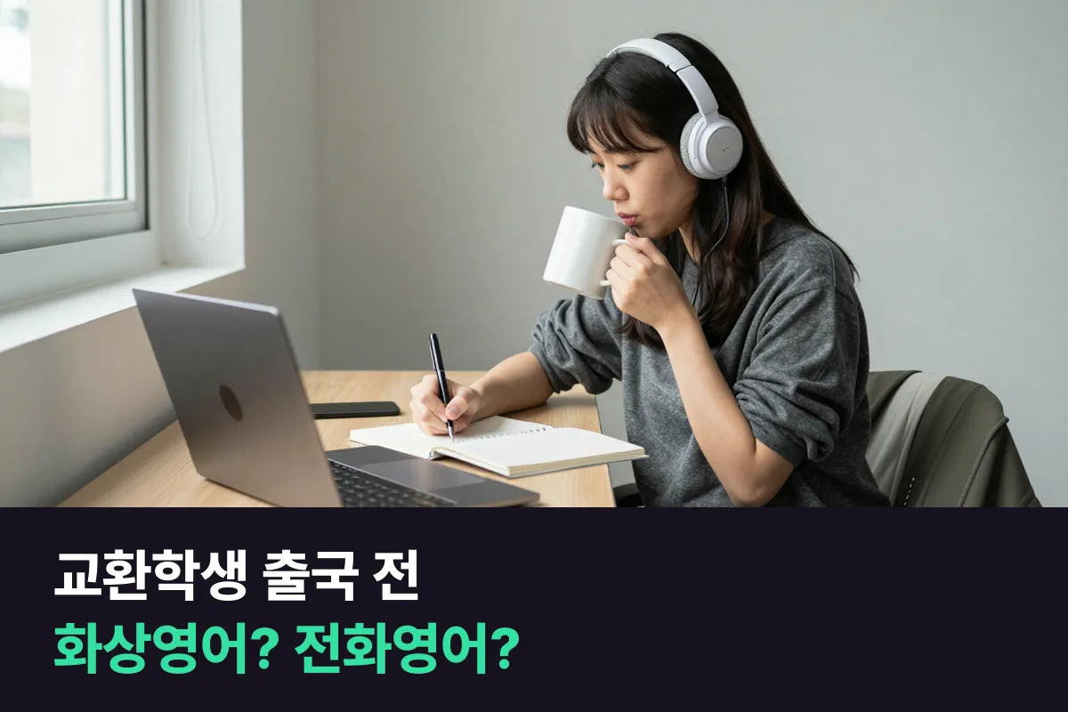 교환학생 출국을 앞둔 대학생이 화상영어와 전화영어 중 현지 수업 준비에 맞는 쪽을 고르는 기준