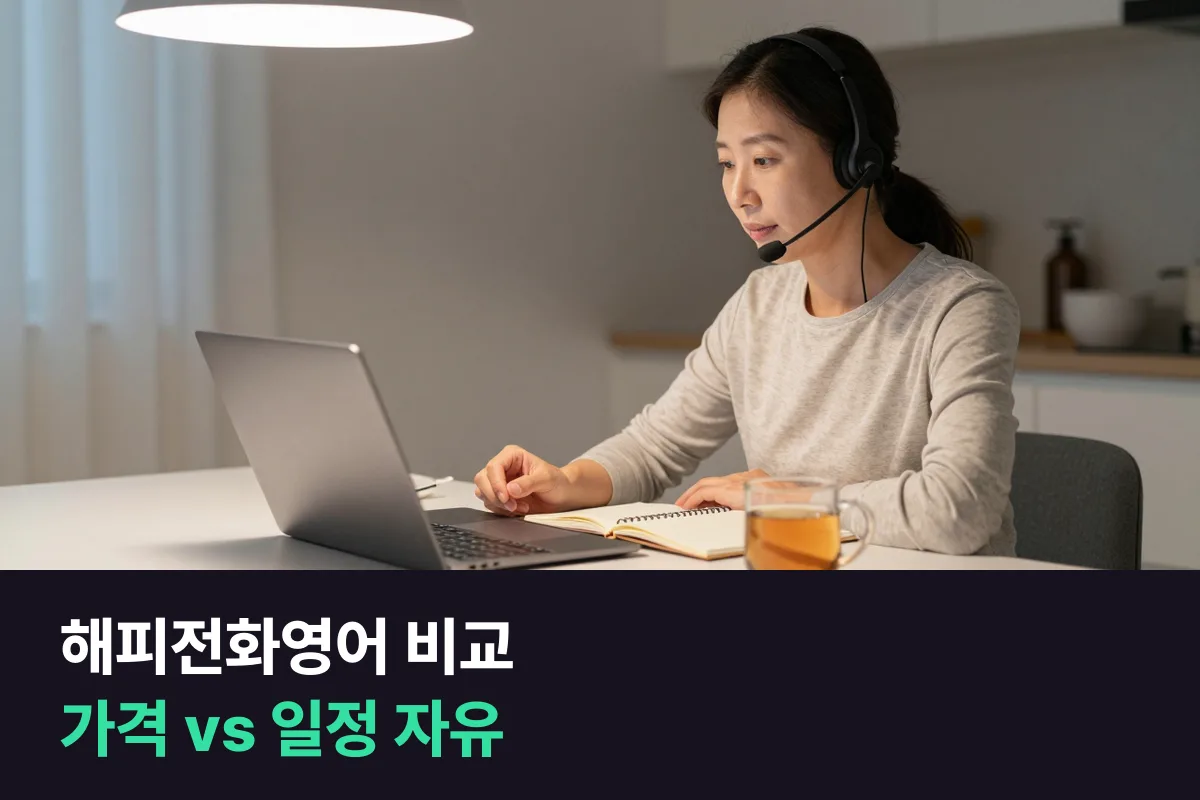 해피전화영어를 비교하면 가격은 해피, 일정 자유는 파워잉글리쉬예요