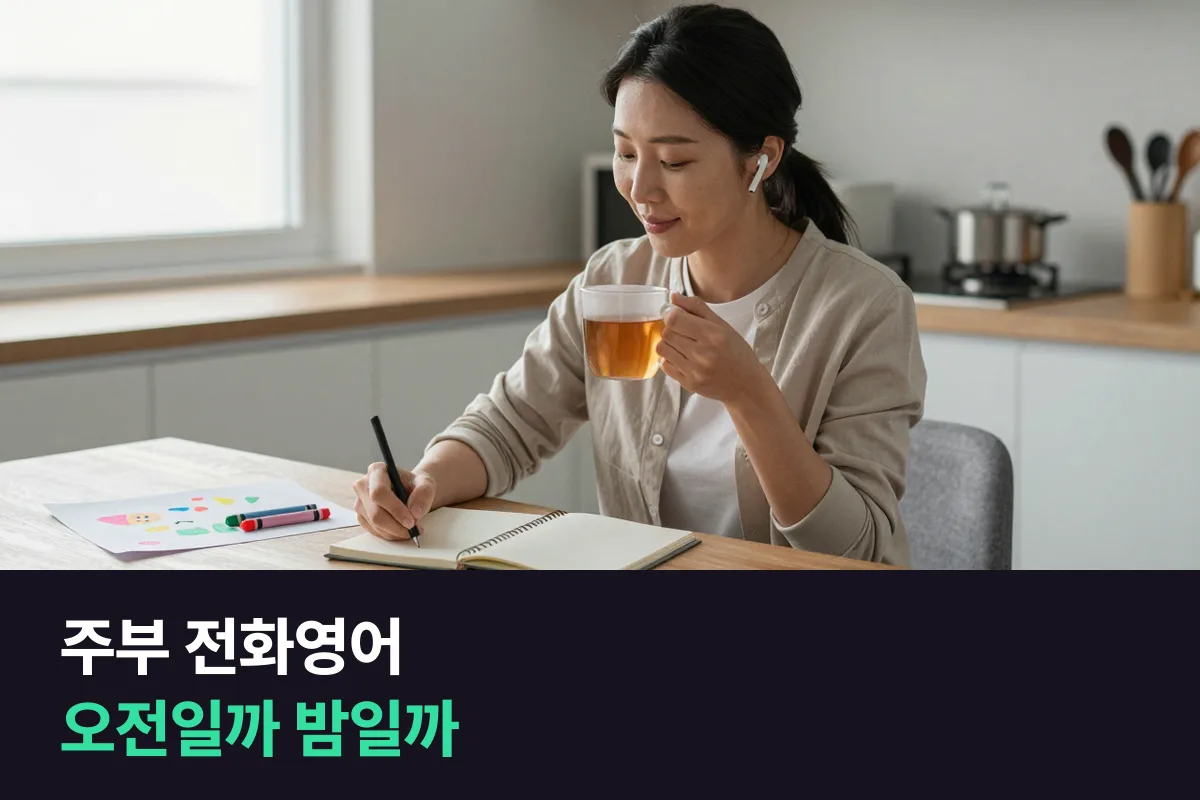 주부 전화영어를 등원 뒤 오전과 재운 뒤 밤 중 엄마가 빠지지 않고 듣는 시간으로 고르기