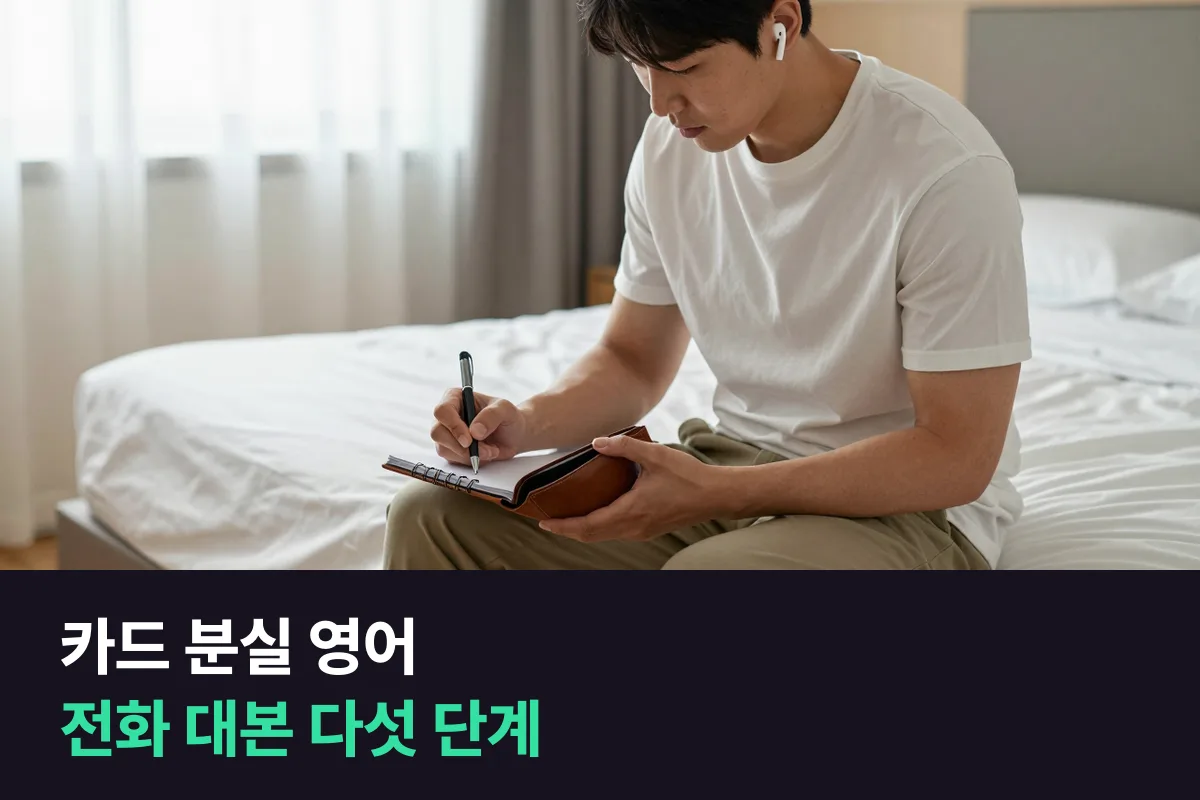 해외에서 신용카드를 잃어버렸을 때 카드사에 전화해 정지를 요청하는 영어 대본 양식