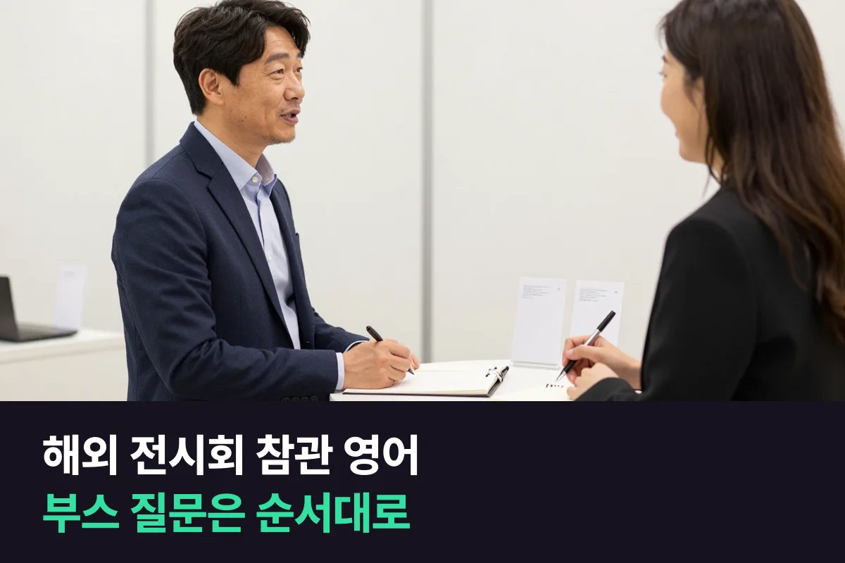 해외 전시회에 바이어로 가는 구매 담당자는 부스에서 영어로 무엇을 어떤 순서로 물어야 할까요?