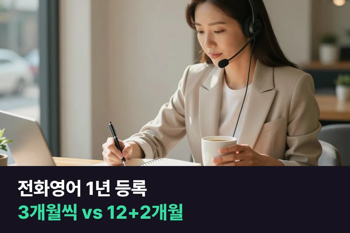 전화영어 1년 등록을 계획한 직장인이라면 3개월씩 할지 12+2개월 한 번에 할지