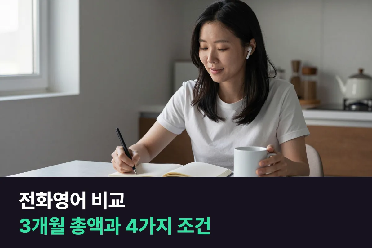 전화영어를 비교하면 3개월·주3회·20분으로 들을 때 총 얼마이고 4가지 조건은 어디가 맞을까요?