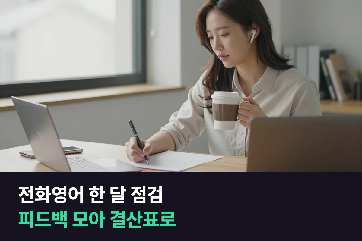 전화영어 한 달 점검을 위해 강사 피드백을 모아 다음 달 수업을 정하는 결산표