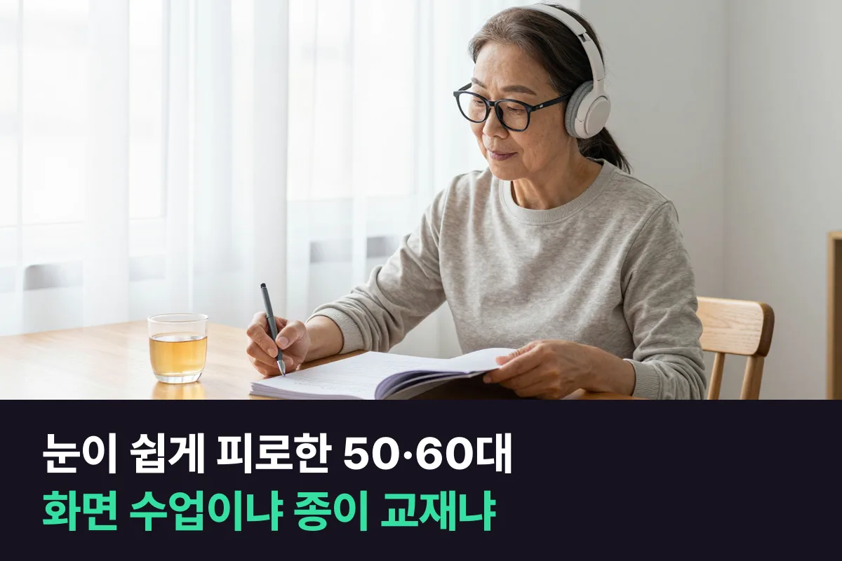 눈이 쉽게 피로한 50·60대, 화면을 보는 화상영어와 교재를 출력해 듣는 전화영어 중 고르기